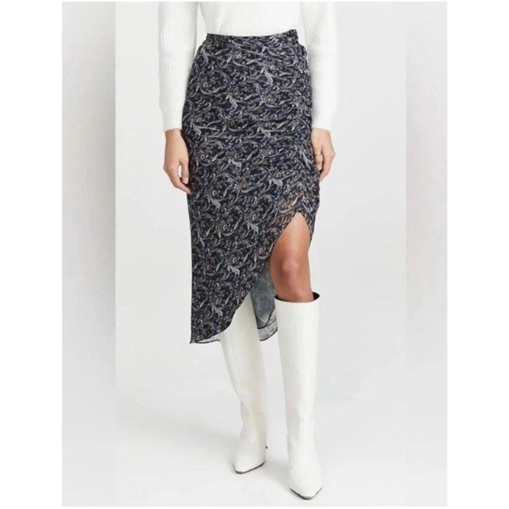 Veronica Beard Navy & White Paisley Midi Skirt